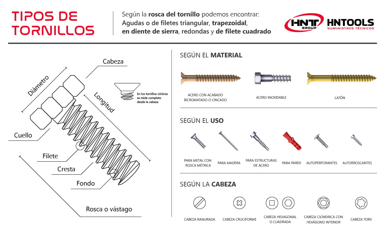 Infografía de tornillos de rosca